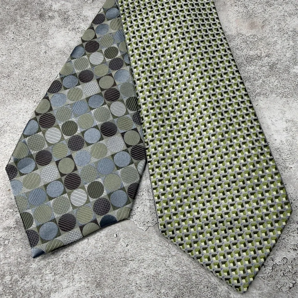 Geoffrey Beene Tie Set‎ Mens One Size Green Geometric Silk Made In China Necktie